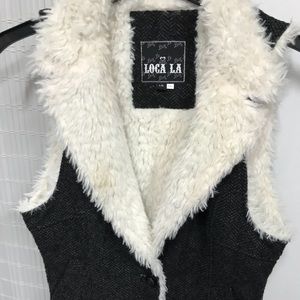 Loca LA  tweed imitation soft fur lined vest
